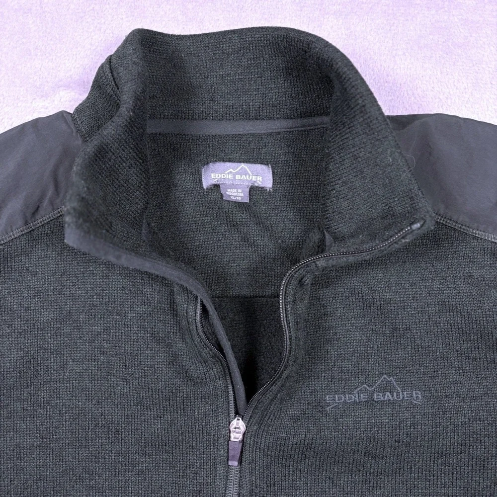 Eddie Bauer XL Quarter Zip Sweater Fleece Green Pullover Nylon‎ Panels